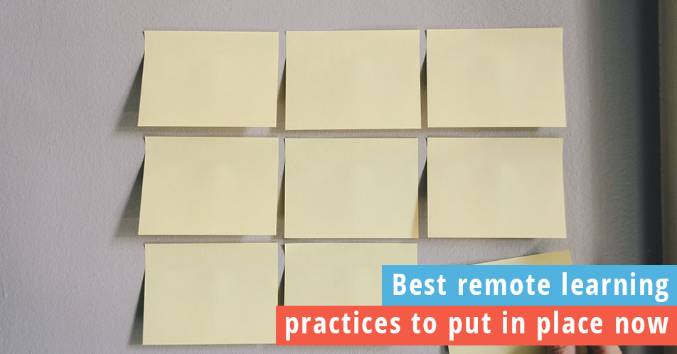 Post-It notes blank on a wall to represent remote learning